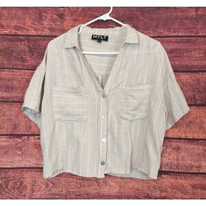 NVLT Anthropologie Linen Cropped Short Sleeve Coastal Blend Top Size Lg